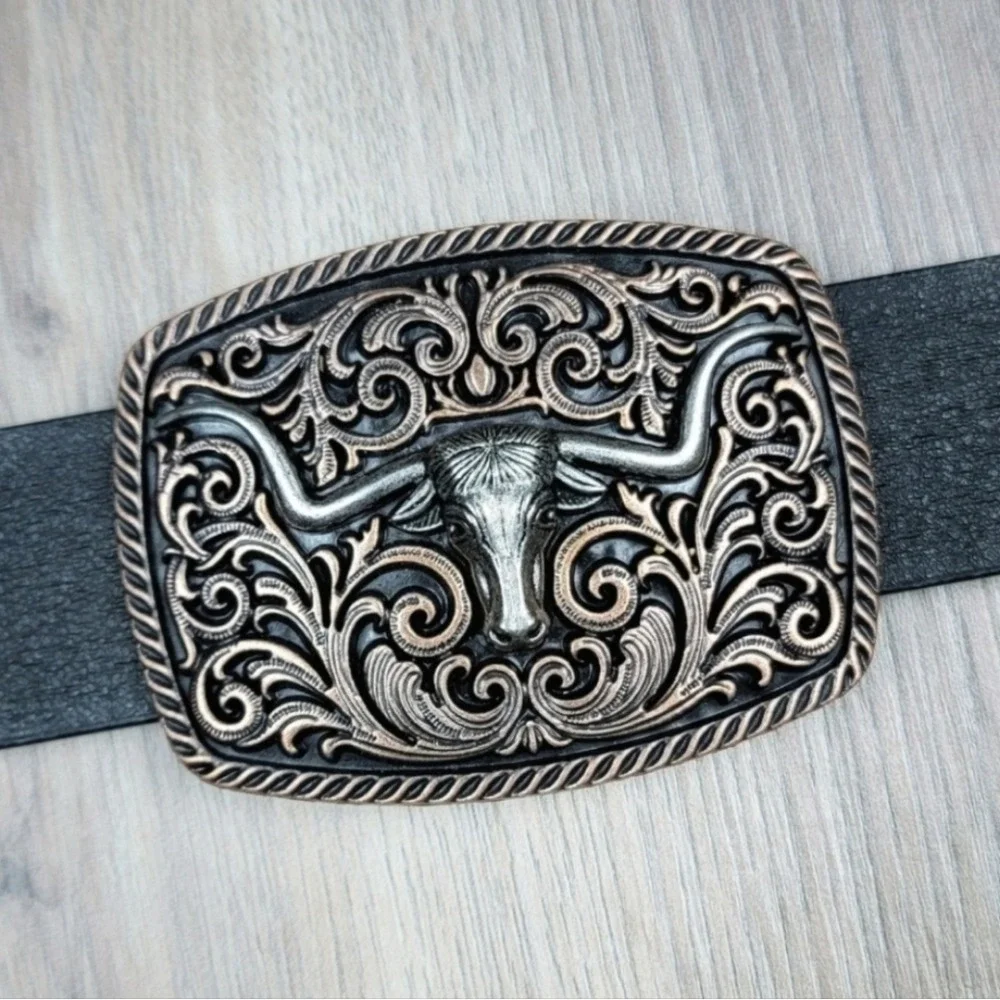 Tri-Color Texas Longhorn Western Belt Buckle - New!‎ - Picture 2 of 6